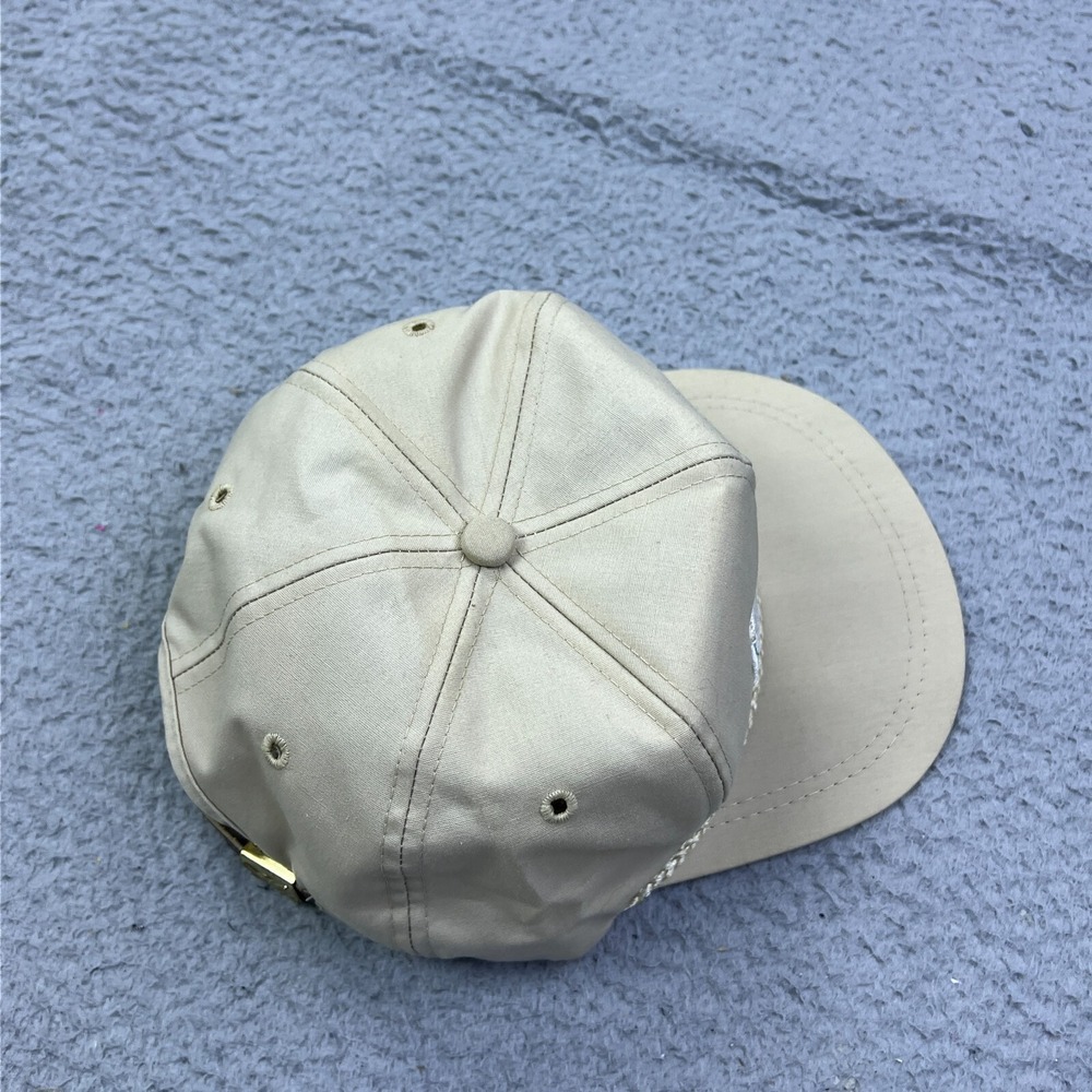 VTG Farmland Trucker Hat K-Brand Beige Denim Cord Cap Leather Strap USA Made - Picture 8 of 12